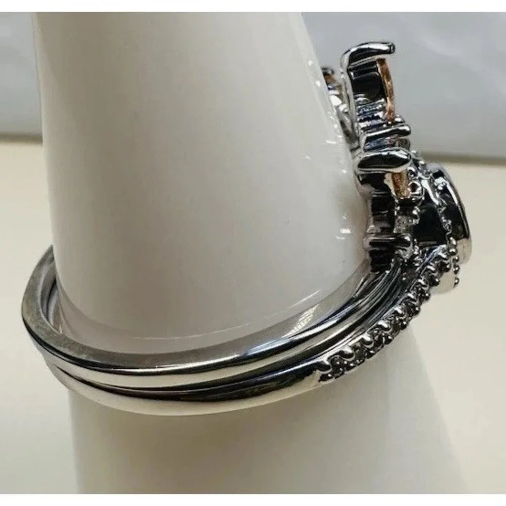 Bomb Party Size 8 Rhodium Plated Champagne Crystal Crown Ring Set